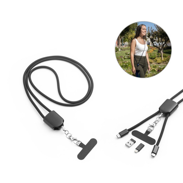 ZEWAIL. Lanyard met meegeleverde smartphonehouder, USB-C-kabel en diverse adapters van gerecycled AB