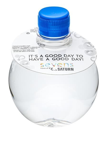 Waterflesje rond | 330 ml | full colour papieren neck label | Gekleurde dop
