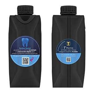 Kartonnen waterpak zwart | 330 ml | Full colour sticker 2 zijden | Zwarte bio dop
