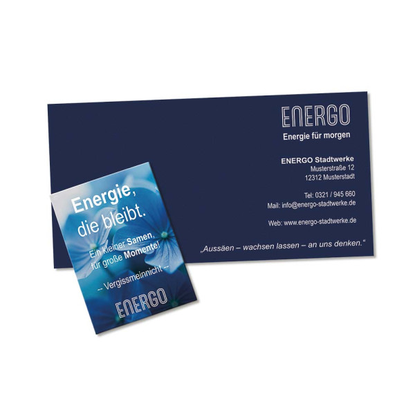 Zaadzakje op reclamekaart