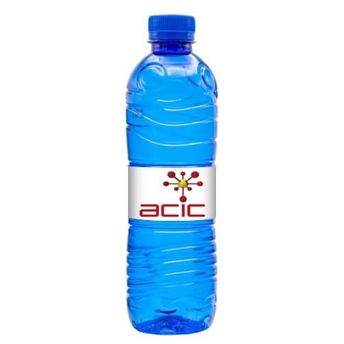 Waterflesje blauw | 500 ml | Papieren etiket full colour | Donker blauwe dop